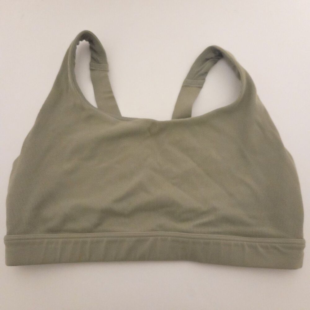 Athleta A-C Exhale Athletic Sports Bra Ribbed Large Olive Green